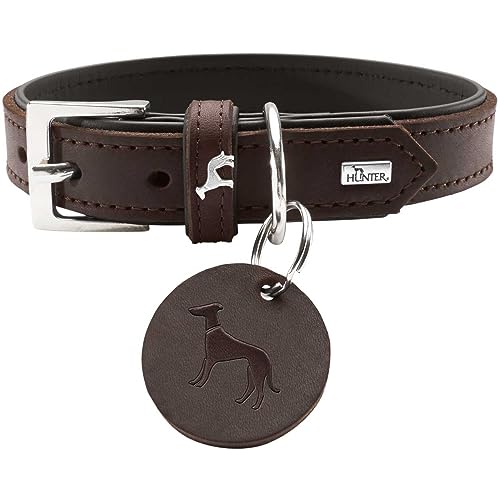 HUNTER LARVIK Hundehalsband, Leder, schlicht, elegant, komfortabel, 55 (M), dunkelbraun/schwarz