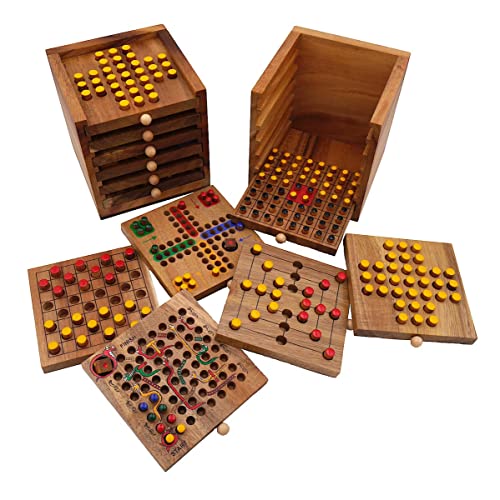 ROMBOL Tolle Spielesammlung, 6 Verschiedene Spiele aus Holz in Einer praktischen Holzbox