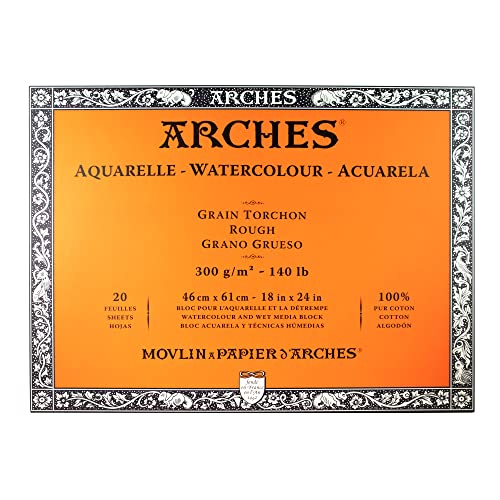 Arches 1795089 Aquarellpapier im Block (46 x 61 cm, 4-seitig geleimt, 300g/m² Grobkorn) 20 Blatt naturweiß