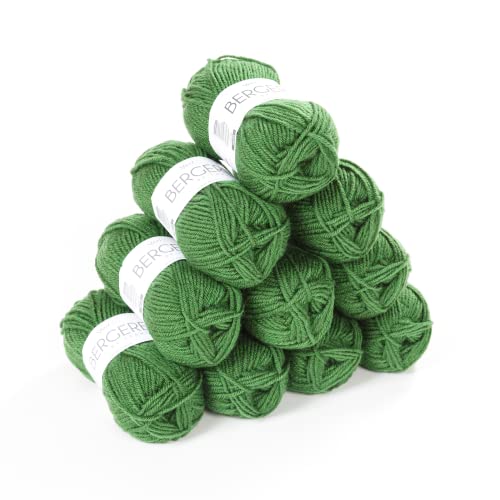 BERGÈRE DE FRANCE - SPORT+ Wolle set zum stricken und häkeln (10 x 50 g) 5mm - Garn 50% gekämmte Wolle - großes rundes Garn, das keine Pillen enthält - Grün (CYPRES)
