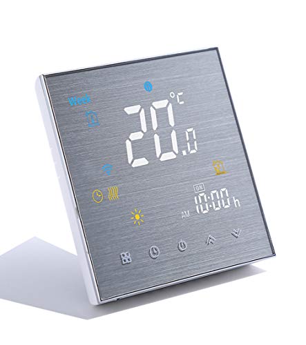 Smart WiFi Thermostat Temperaturregler für Fußbodenheizung elektrisch arbeiten mit Amazon Alexa Google Home IFTTT 16A, Innovation Gebürstete Platte(Einstellbare Helligkeit)