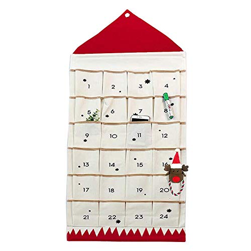 AXspeed Adventskalender mit 24 Tagen Taschen, zum Aufhängen an der Wand, Weihnachts-Countdown Weihnachtsdekorationen, rot