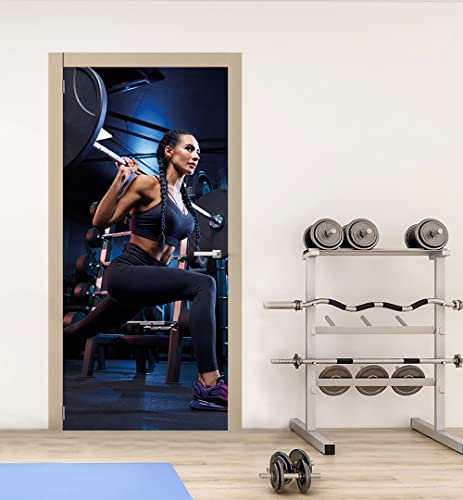 MyMaxxi | Tür bekleben mit Türtapete Selbstklebend 90x200 | Fitness 02 | Tür verschönern mit Türfolie | Türaufkleber XXL Aufkleber Folie| Türposter Türklebefolie Sport Bodybuilderin