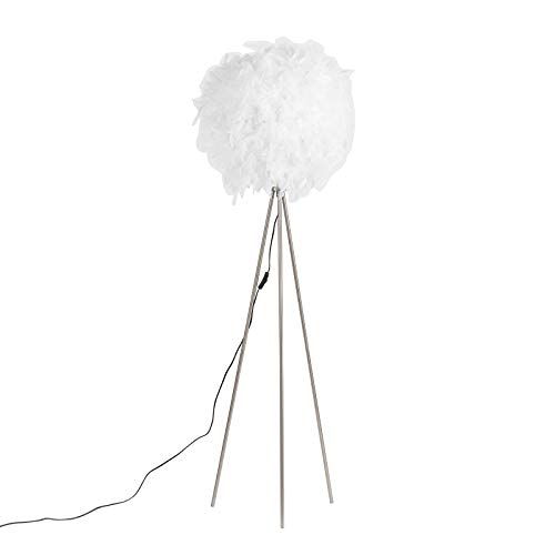 QAZQA - Modern Romantische Stehlampe weiß - Feder | Wohnzimmer | Schlafzimmer - Metall Rund - LED geeignet E27
