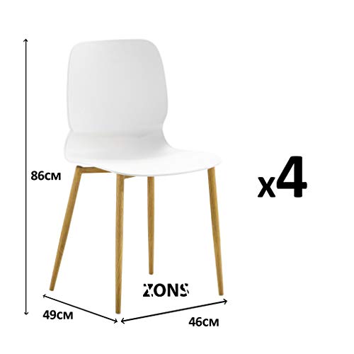 Zons MAZ Set mit 4 Stühlen aus Metall mit Sitzfläche aus Polypropylen, weiß, 46 x 49 x 86 cm
