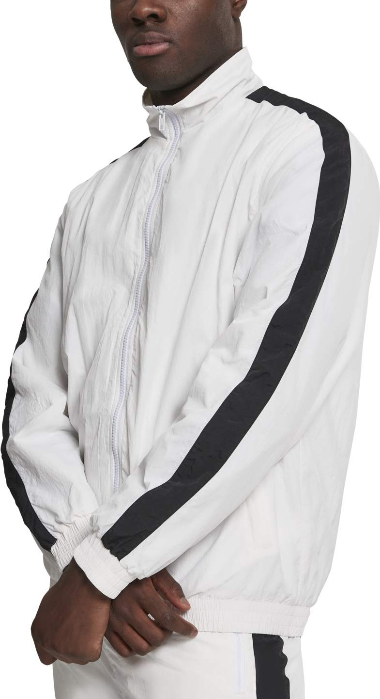 Urban Classics Herren Striped Sleeve Crinkle Track Jacket, Weiß (Wht/Blk 00224), L