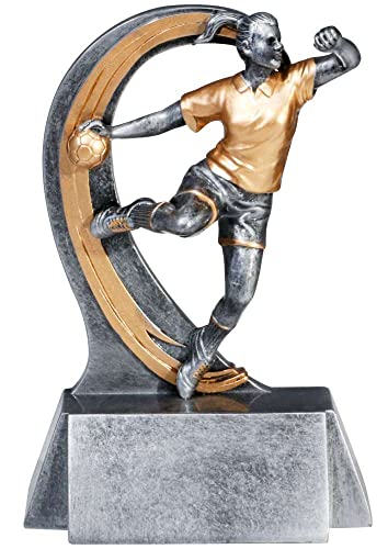eberin · Handball-Pokal, Resinfigur Handball Damen, Silber Gold, mit Wunschtext, Größe 18 cm