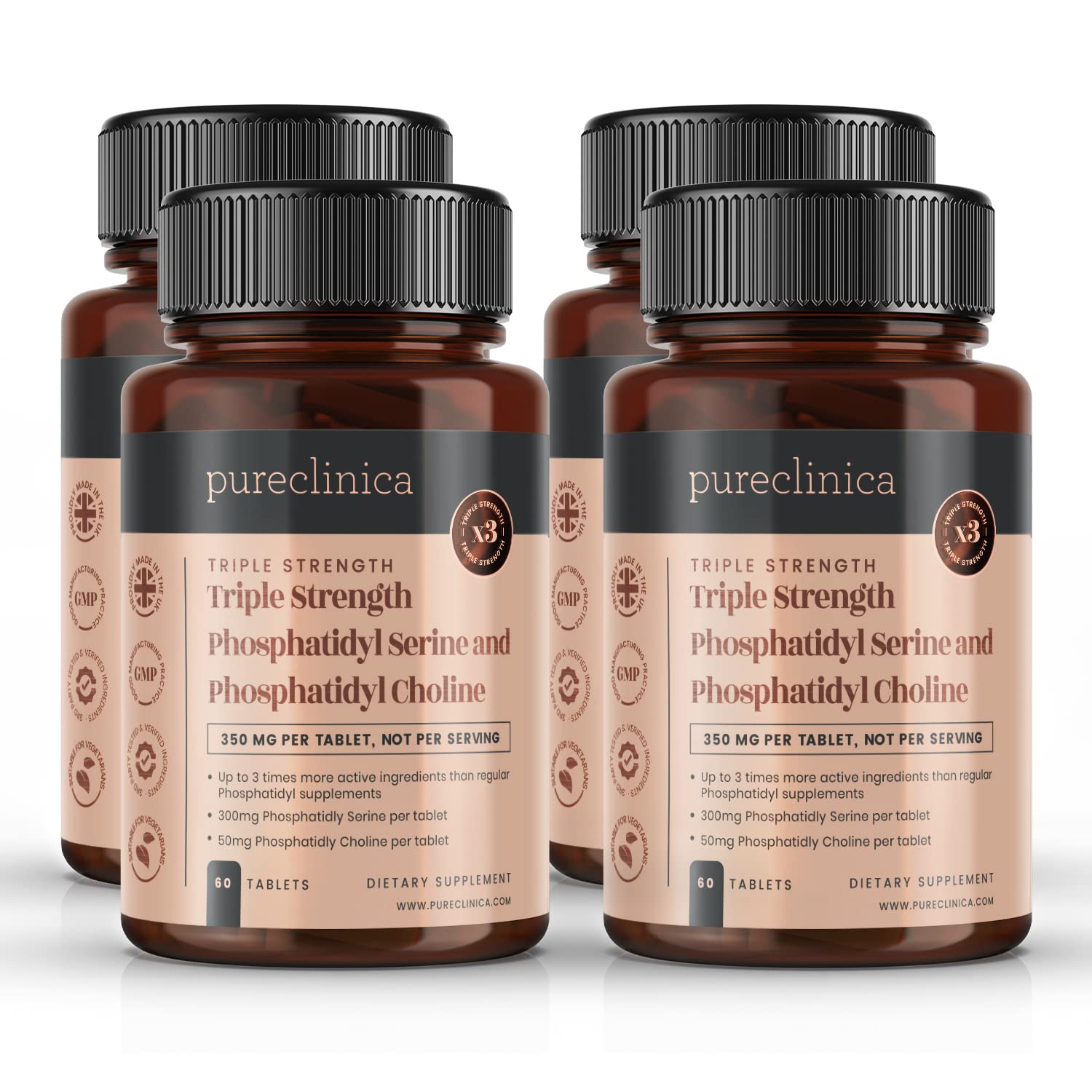Phosphastidylserin in Dreifacher Stärke und Phosphastidylcholin x 240 Tabletten (4 Flaschen mit 60 Tabletten)