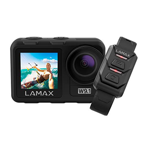 LAMAX W9.1 Action Cam, Unterwasserkamera, 4K 60 fps Camcorder mit Dual Display, Stabilisierung und 21 Zubehörteilen, Wi-Fi, Zeitlupe.