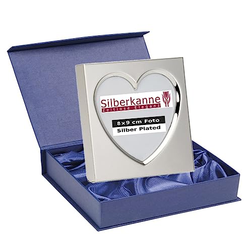 SILBERKANNE Fotorahmen Herz für Foto 9x8 cm Premium Silber Plated edel versilbert in Top Verarbeitung. Fertig zum verschenken mit schicker Geschenkverpackung