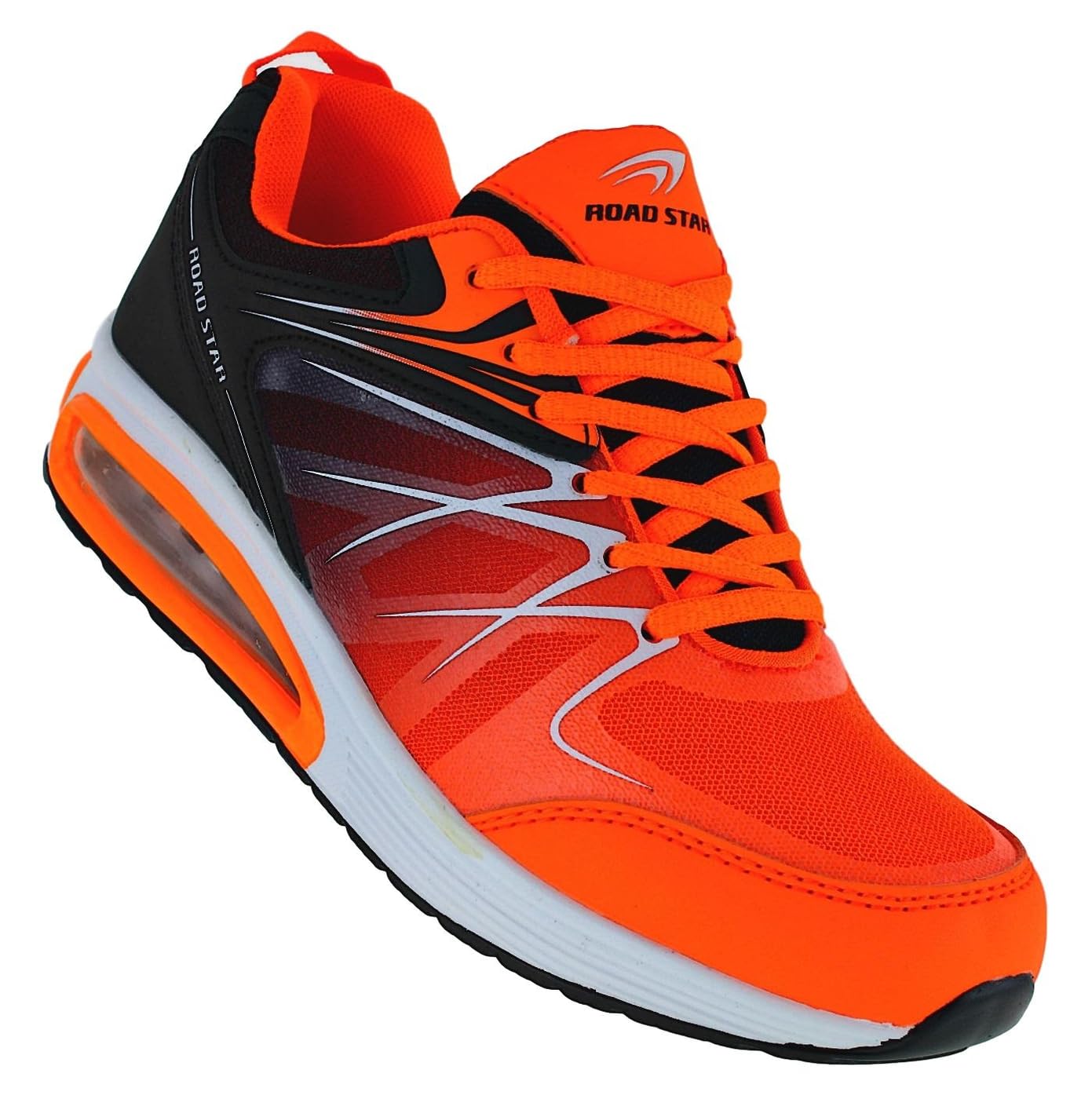 Bootsland Neon Herren Turnschuhe Sneaker Sportschuhe Freizeitschuhe 067, Schuhgröße:45, Farbe:Orange/Schwarz