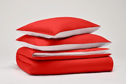 Pantone™ - Bettwäsche-Set für Einzelbett, 155 x 200 cm, 100 % Baumwolle, Perkal, 200, Fadenzahl – zweiseitig, Rot/Weiß