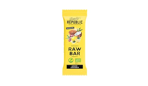 Harvest Republic Organic Raw Bar | Bio Energie Frucht Riegel - Lemon Coconut (Packung mit 20 x 50 g)