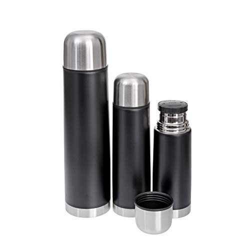 GRÄWE Isolierflaschen-Set 3-teilig Edelstahl 0,35 Liter,0,5 Liter und 1 Liter - schwarz