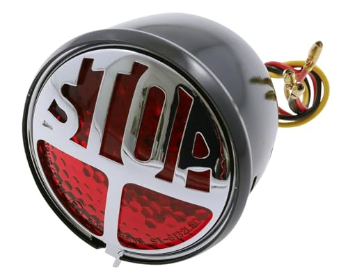 PW Rücklicht LED Motorrad STOP, rot, schwarz Metall, Nummernschildbeleuchtung