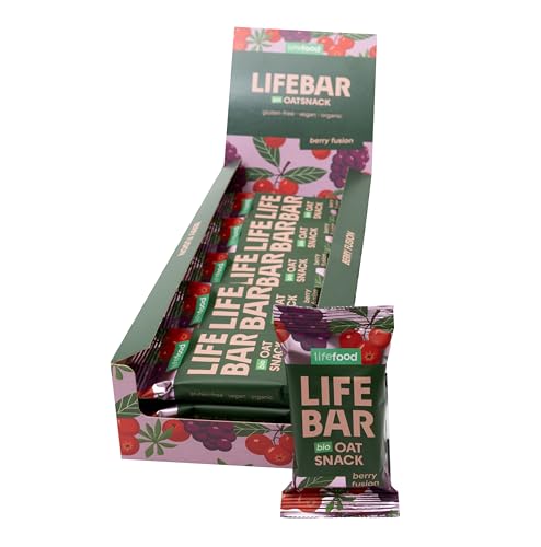 Lifefood Lifebar Haferriegel, Hafer Riegel, Haferflocken Riegel, Hafer Snack BIO Vegan Lactosefrei Glutenfrei - 15er Pack (15 x 40 g) (Berry Fusion)