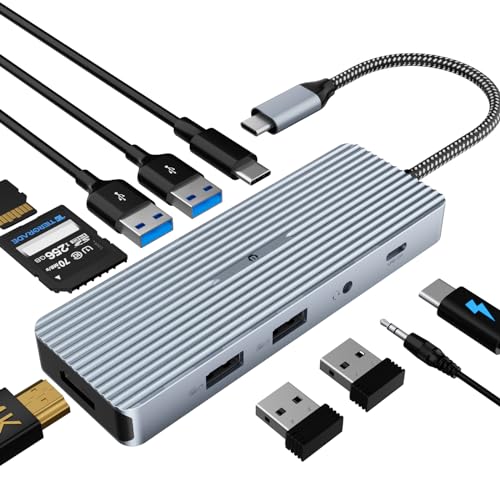 Dockingstation, SUTOUG 10-in-1 USB-C-Hub mit 4K HDMI, USB-C-Datenübertragungsanschluss, 2 x USB 3.0 Typ-A, 2 x USB 2.0 Typ-A, SD/TF-Kartenleser, 3,5 mm Stereo-Klinkenstecker für Mac OS und Windows