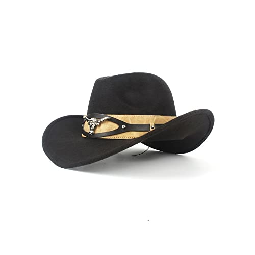 TX GIRL Cowboy-Hut Damen Männer Western Cowboy Hut Dad Gentleman Damen Leder Strohhut Großer Cowboyhut (Color : Black, Size : 59-61)