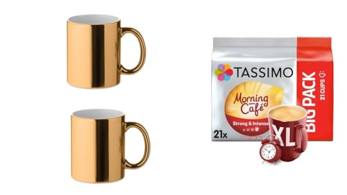 Tassimo Morning Café XL, 21 Kaffee Kapseln im Big Pack, 163.8 g plus plus 2 x plus Becher mit Henkel Edition 2023 mit Korkboden 300ml