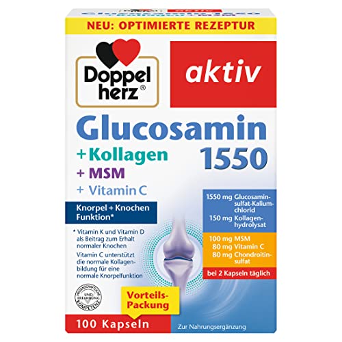 Doppelherz Glucosamin 1550 + Kollagen + MSM + Vitamin C - als Beitrag zur normalen Kollagenbildung für eine normale Knorpelfunktion – 2er Pack (2 x 100 Kapseln)