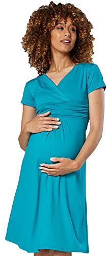 HAPPY MAMA Boutique Damen Viskosejersey Umstandskleid Schwangerschafts Kleid Kurzarm 108p (Wasser, 44, 2XL)
