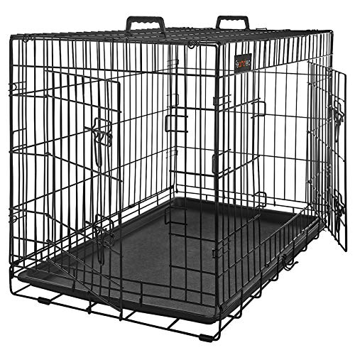 FEANDREA Hundekäfig, Hundebox, zusammenklappbar, transportabel, 2 Türen, 122 x 74,5 x 80,5 cm, schwarz PPD48BK