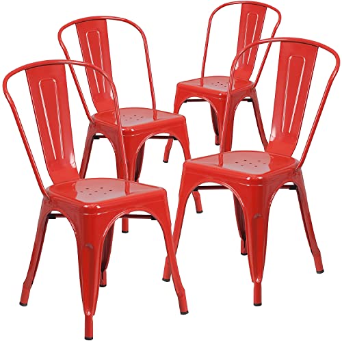 Flash Furniture 4 Stück Stapelstuhl aus Metall, Schwarz 4 Pack rot