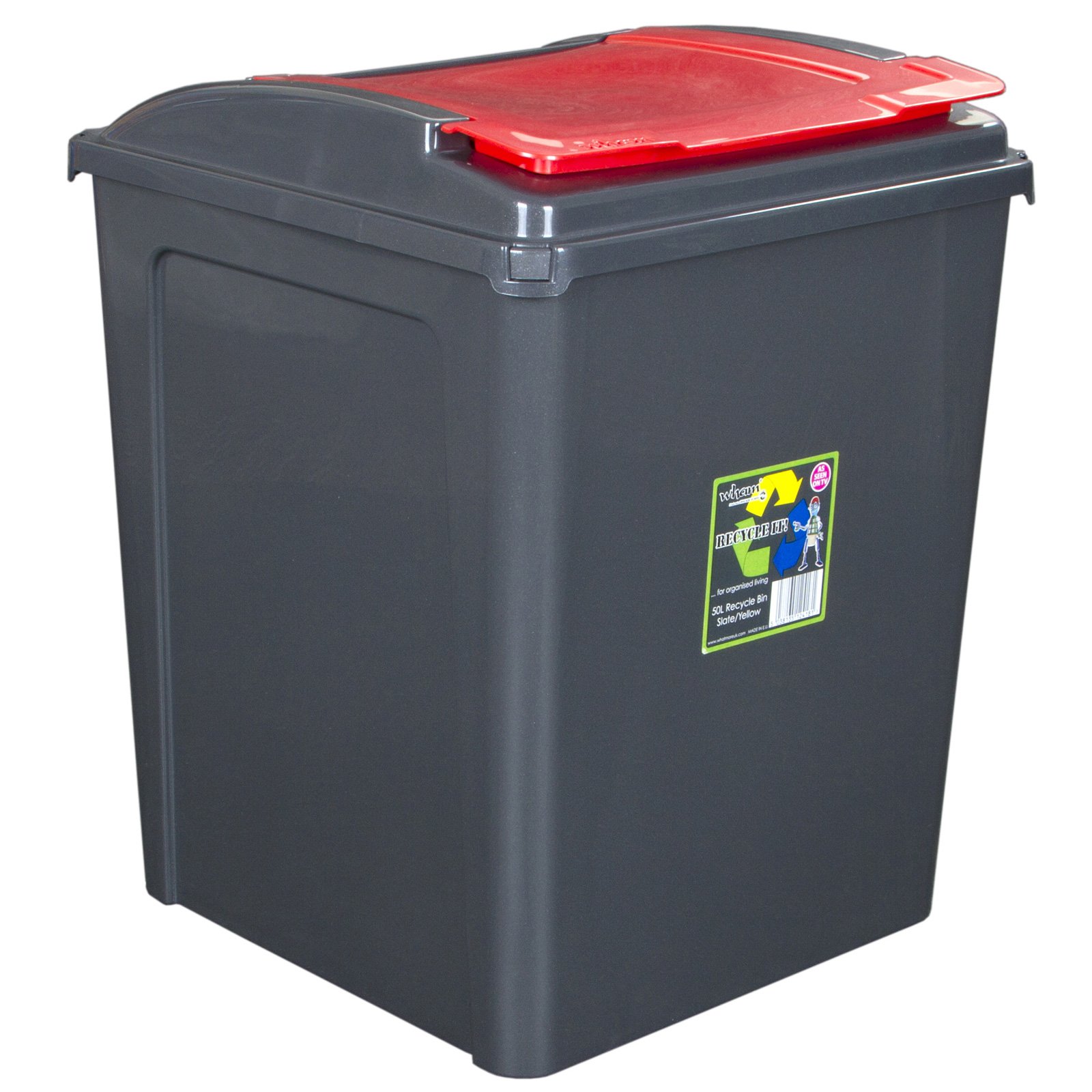 H-Collection 50 Liter Recyclingtonne mit abnehmbaren Deckel 40x40x51cm in Graphit-Rot - Mülleimer Abfalleimer Eimer Papierkorb Abfallsammler Recycling