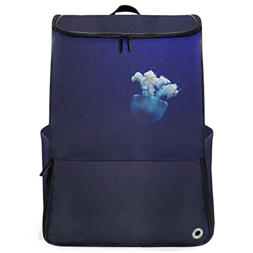 FANTAZIO Laptop-Rucksack, klein, Blaue Quallen, langlebig, für Schule und Schule, für Outdoor, Camping, passt bis zu Notebook