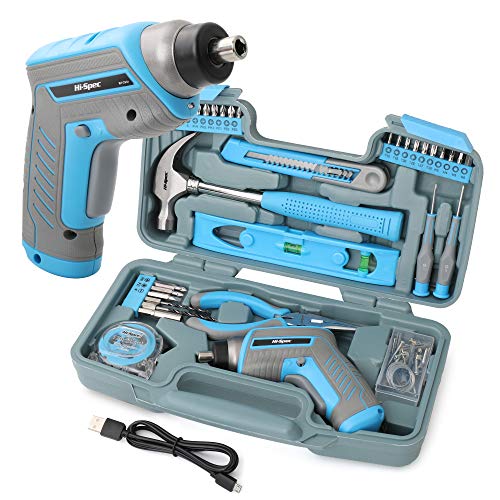 Hi-Spec 35-teiliges blaues Heimwerker-Werkzeugset mit wiederaufladbarem USB-Akkuschrauber. Für Reparaturen und Wartungen in einem praktischen Koffer