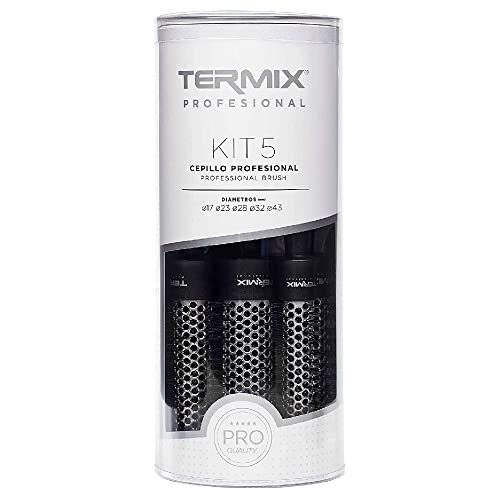 Termix Professional-Paket mit 5 Thermo-Rundbürsten mit leistungsstarken, ionisierten Borsten. Die Packung enthält 5 Durchmesser