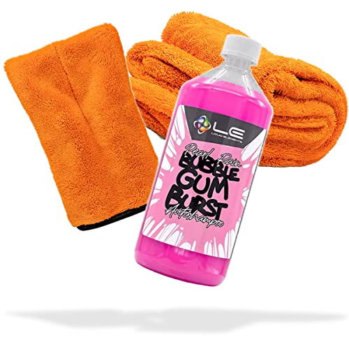 detailmate Auto Wasch- und Trockenset: Liquid Elements Pearl Rain Bubble Gum Autoshampoo 1000 ml + Mikrofaser Präzisionshandschuh + Liquid Elements Orange Baby XL für die optimale Handwäsche