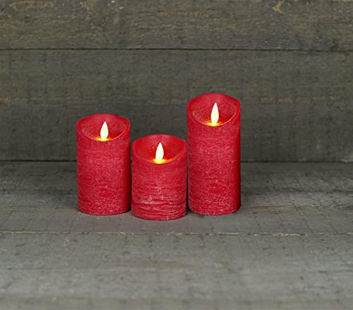 Coen Bakker 3er Set Kerze LED Echtwachskerze 10 cm + 12,5 cm + 15 cm Kerze Ø 7,5 cm viele Farben mit Timer flackender Docht Wachskerze Kerzen, Farbe:Rot