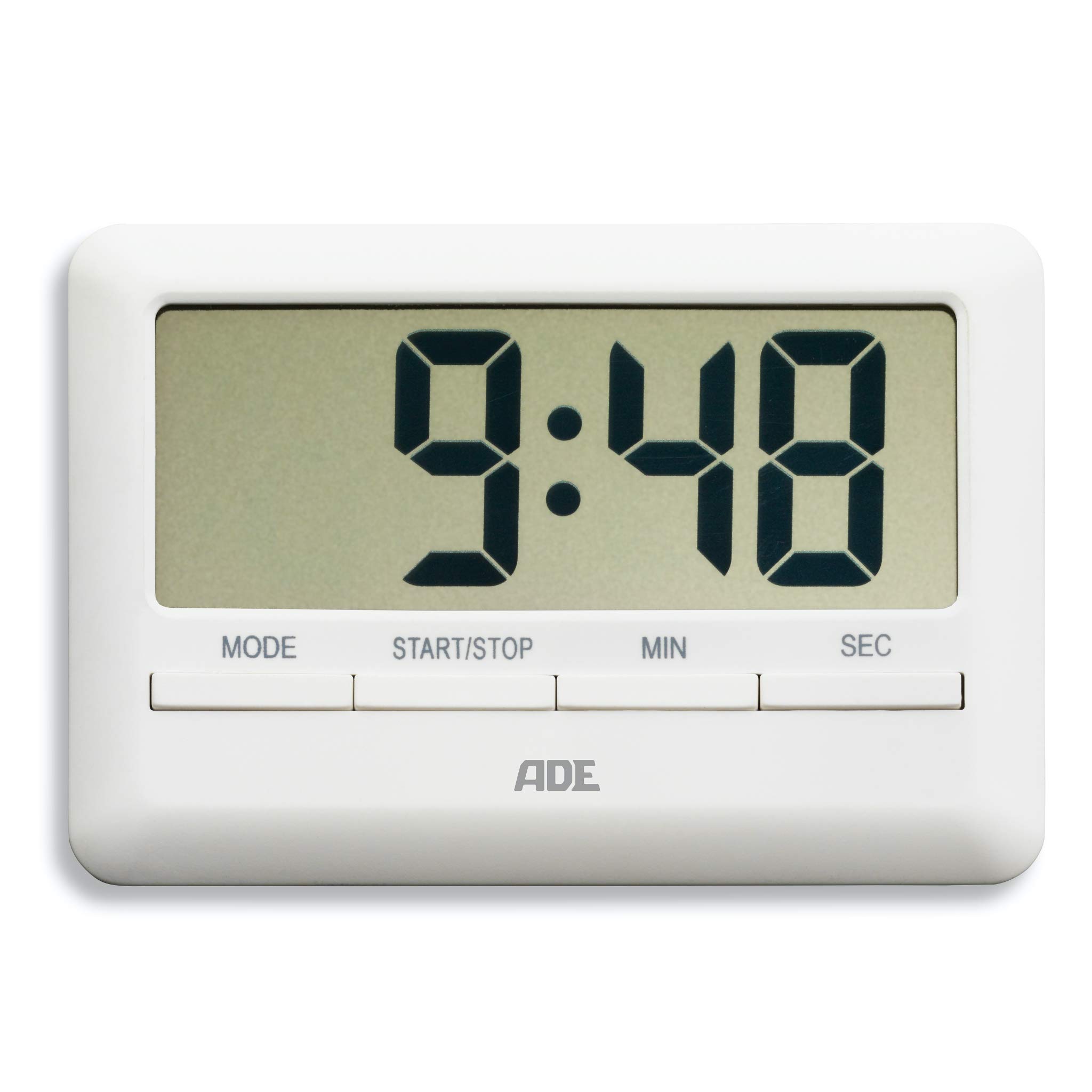 ADE Digitaler Küchentimer TD 1600 (Der flachste Timer der Welt inklusive Uhrzeit, Wecker, Countdown und Stoppuhr, Magnet-Aufhängung, LCD-Display) weiß