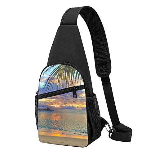 Rumbling Ocean Palmen bedruckte Brusttasche Crossbody Brust Sling Rucksack Reise Wandern Brusttasche Tagesrucksack, Schwarz , Einheitsgröße