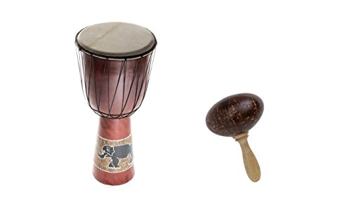 50cm Anfänger Djembe Trommel Bongo Drum Holz Bunt Elefant + Kokos Rassel Maraca R2