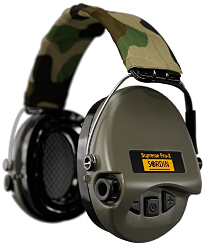 Sordin Supreme Pro-X LED Kapsel-Gehörschützer - EN 352 - Gel-Kissen, Camo-Band & grüne Kapseln