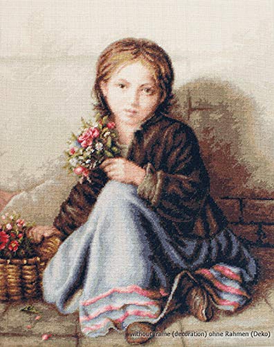 Luca-S Mädchen mit Blumen Kreuzstichset, Baumwolle, Mehrfarbig, 33x42,5cm