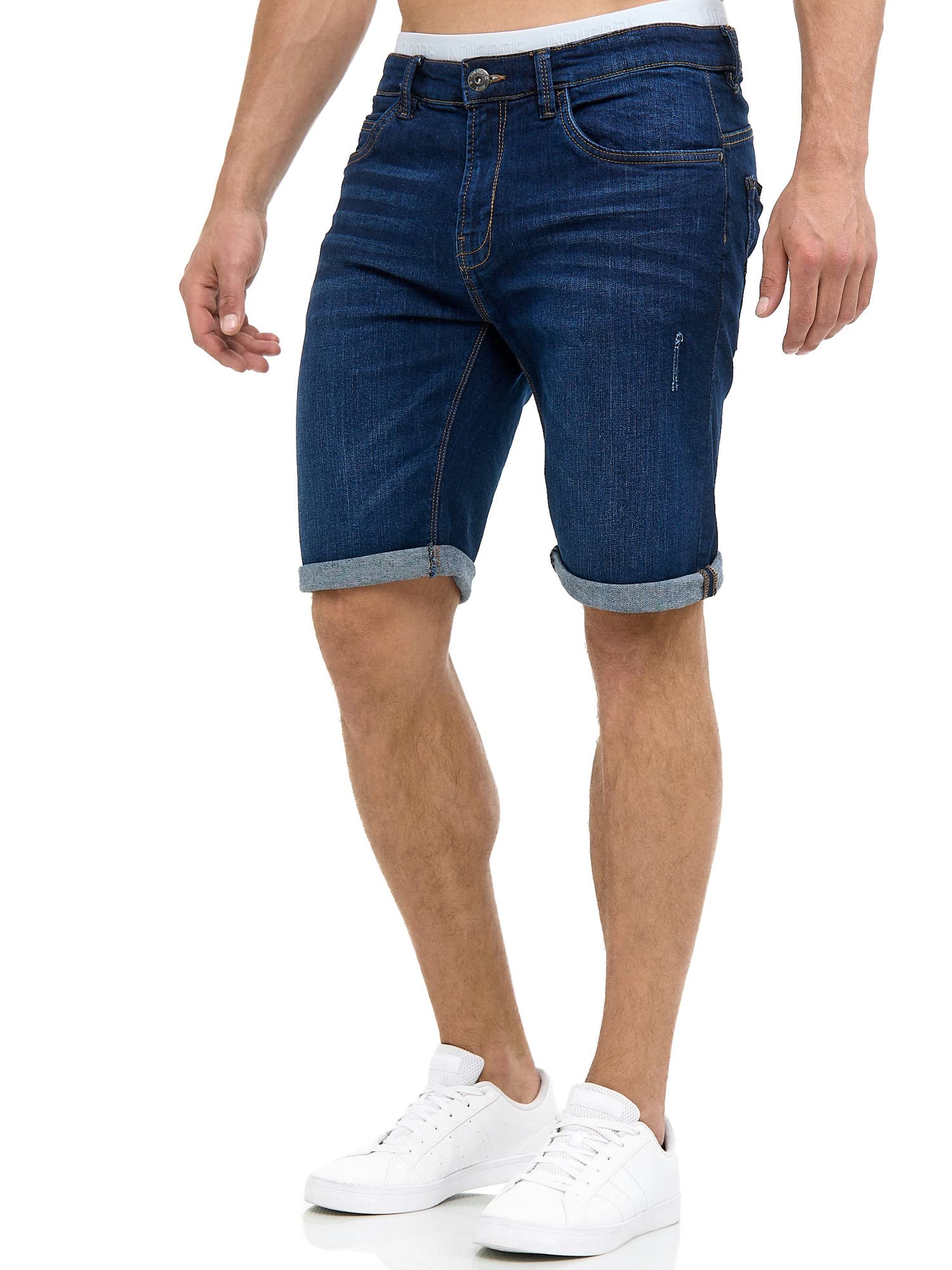 Indicode Herren Caden Jeans Shorts mit 5 Taschen | Herrenshorts Used Look für Männer Blue XXL