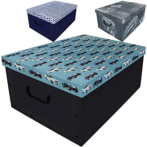 Aufbewahrungsbox 45L mit Deckel Blau 3er Set Pappe Aufbewahrungskiste Truhe Aufbewahrung Schachtel