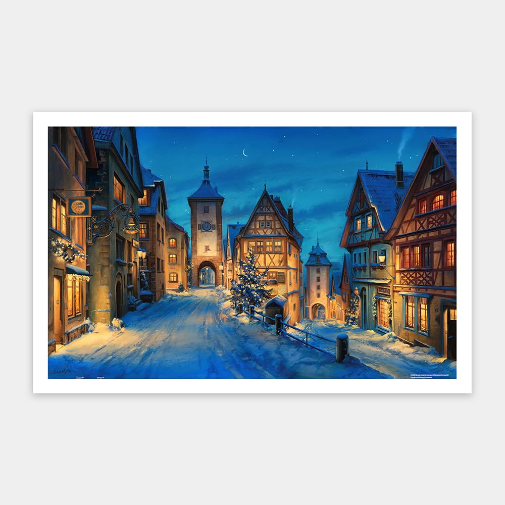 Evgeny Lushpin - Snowy Rothenburg Winter Night - Showpiece 1000