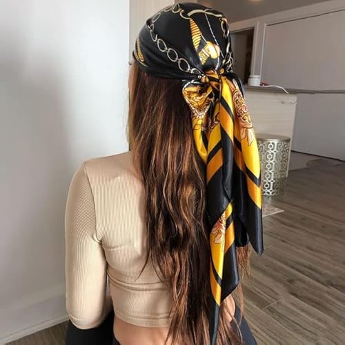 LvSenLin Seidenschal Schal Kopftücher für Frauen Vintage Vier Jahreszeiten Haarschal 90x90cm Bandana Femme Kopftuch