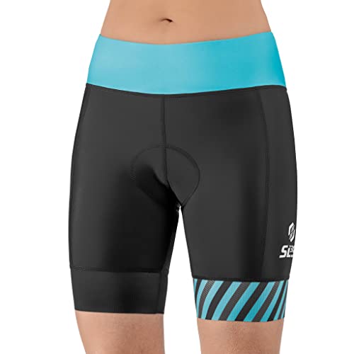 SLS3 Triathlon Hose Damen | Tri Bike Shorts | Schwarz | Tri Short Frauen FRT Solid | Designed by Athletes (Black/Martinica Blue Stripes, Large)
