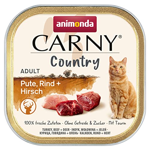 animonda Carny Adult Country Katzenfutter, Nassfutter für Katzen in der praktischen Portionsschale mit Pute, Rind + Hirsch, 32 x 100g