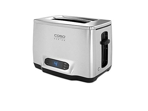 Caso 2778 Inox 2 Design Toaster, 2 Scheiben aus hochwertigem Edelstahl, Toastautomatik, extra großes LCD-Display, 1000 W, silber