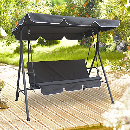 Hollywoodschaukel 3 Sitzer mit Sonnendach Stahlgestell Gartenschaukel Gartenliege Schaukel Gartenmöbel 260 kg belastbar grau