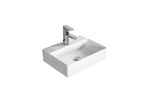 Art-of-Baan Premium Waschbecken eckig - Hochglanz Aufsatz/Wandmontag Waschbecken - Keramik-Becken für Waschtisch - Waschschale weiß - 600 x 360 x 130 mm