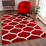 SANAT Madrid Shaggy Teppich - Hochflor Teppiche für Wohnzimmer, Schlafzimmer, Küche - Rot, Größe: 140x200 cm