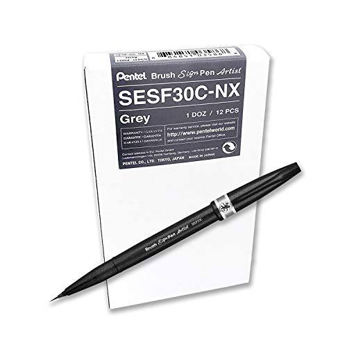 Pentel SESF30C-NX Extra feine Pinsel-Spitze, 12 Stück grau