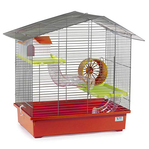 decorwelt Hamsterkäfige Rot Außenmaße 58,5x38,5x55 Nagerkäfig Hamster Plastik Kleintier Käfig mit Zubehör
